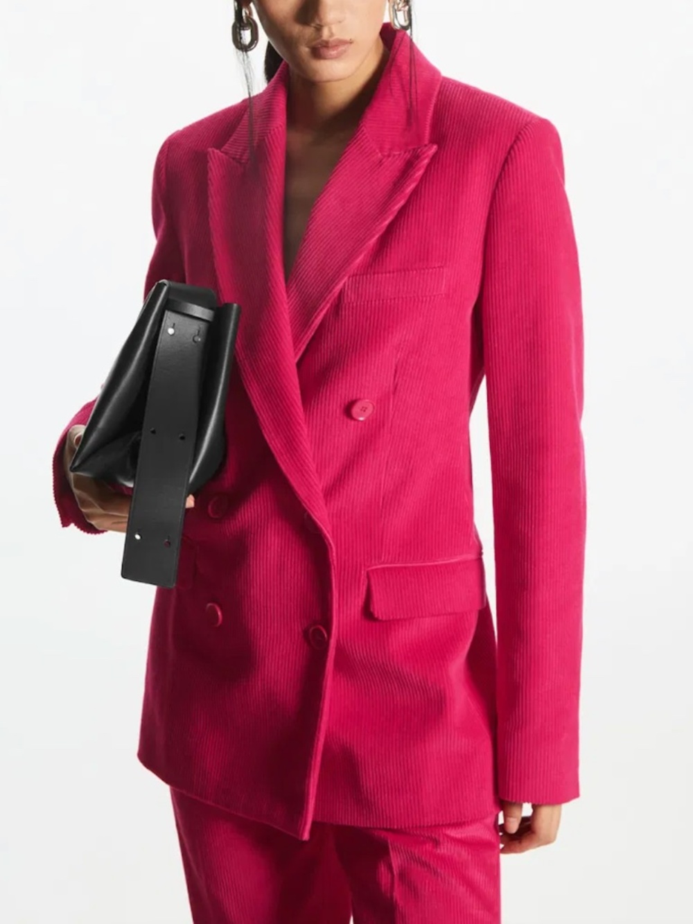 COS Double-Breasted Corduroy Blazer in Pink